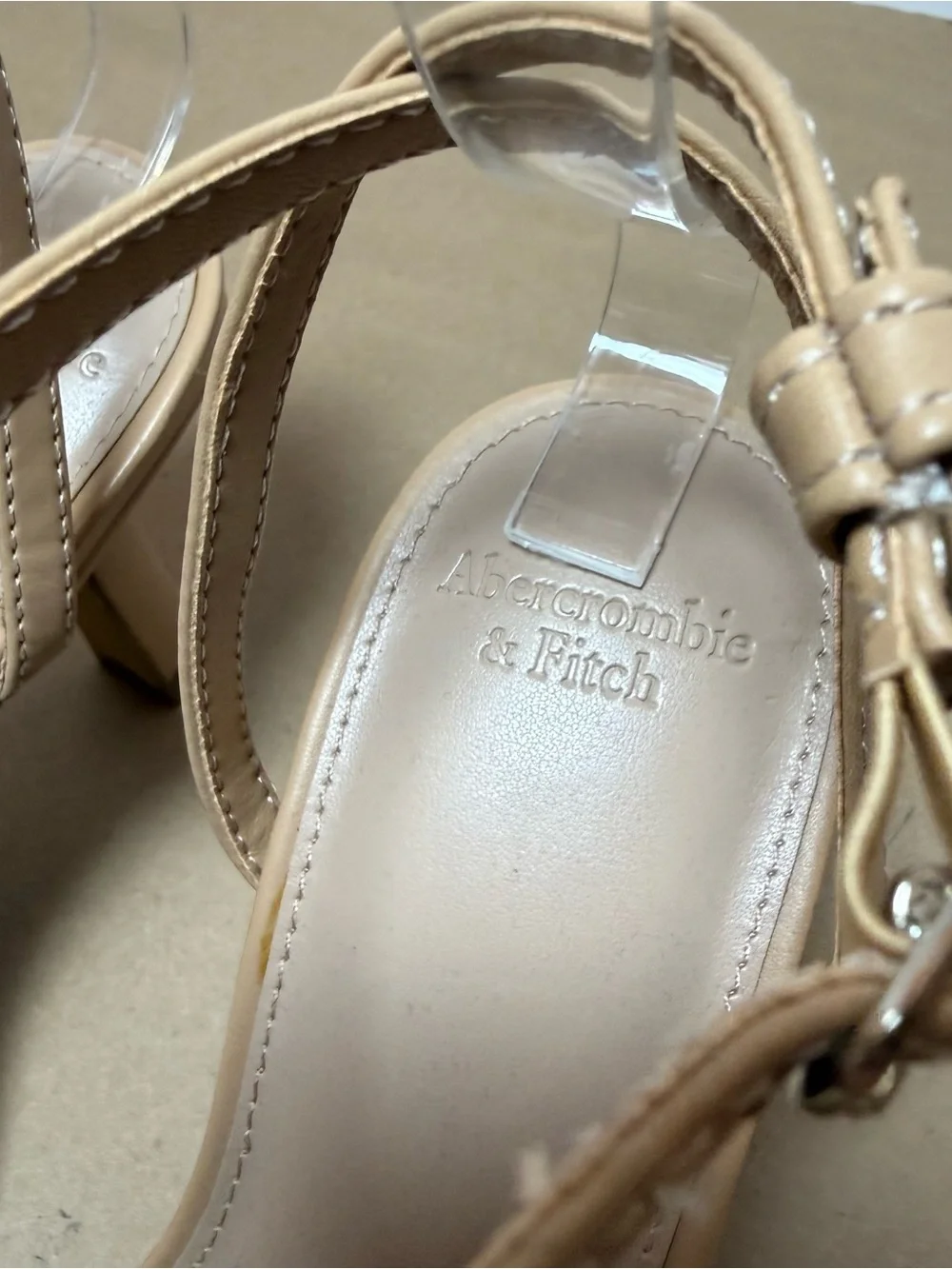 Abercrombie & Fitch Nude Beige Strappy Mid-Heel Sandals